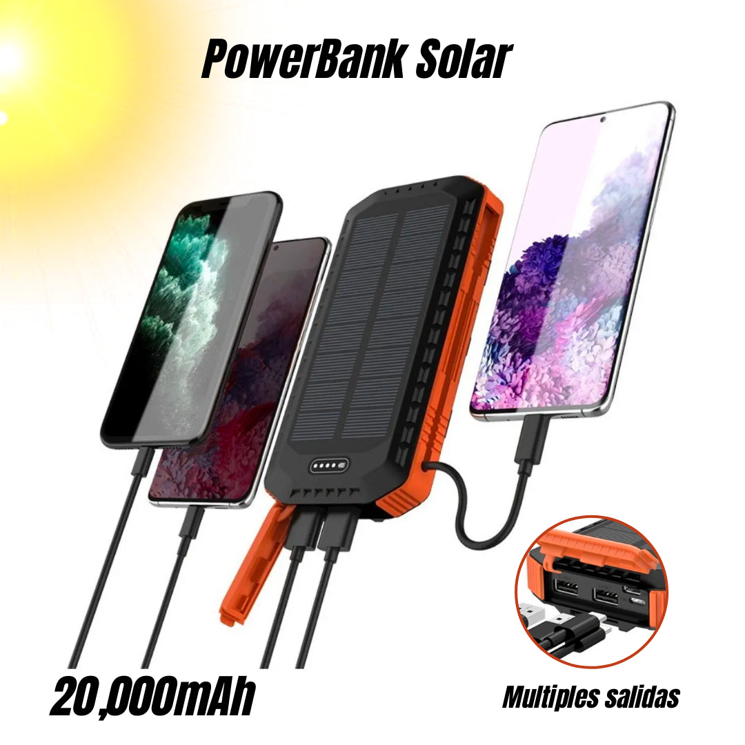 Power Bank Solar 20000 Mah Pila Recargable Con Sol, Uso Rudo