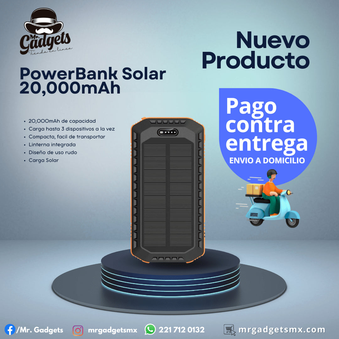 Power Bank Solar 20000 Mah Pila Recargable Con Sol, Uso Rudo