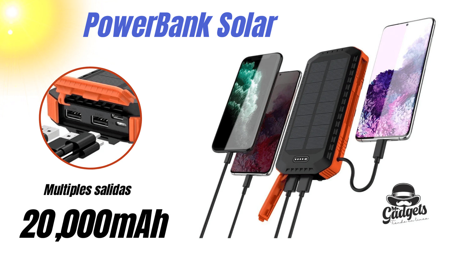 Power Bank Solar 20000 Mah Pila Recargable Con Sol, Uso Rudo