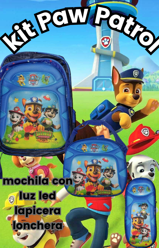Mochila Escolar Reforzada 3 Piezas De PAW PATROL con luz led