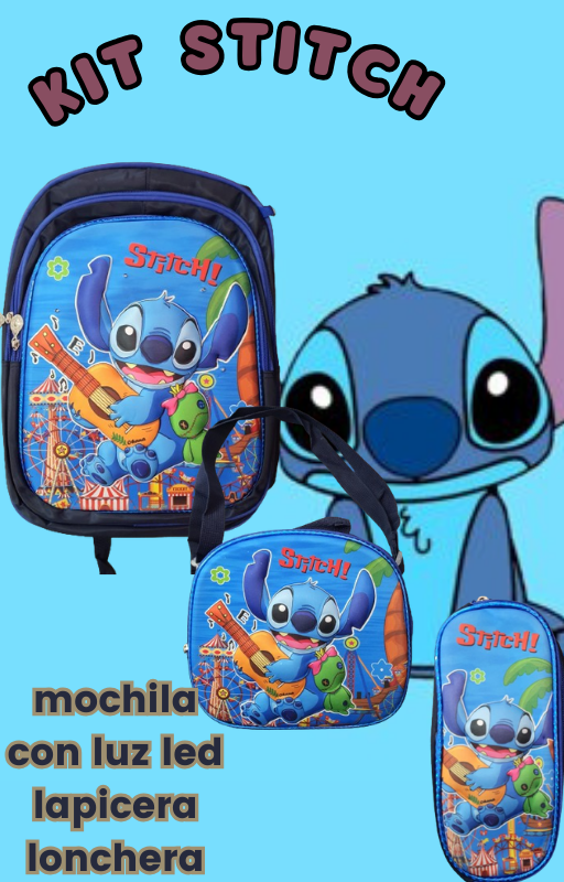 Mochila Escolar Reforzada 3 Piezas STITCH